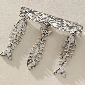 Free People Fish Outta Water Brooch Silver Tone